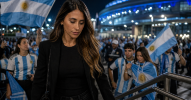 Representación editorial generada con IA sobre Antonela Roccuzzo y las parejas de la Albiceleste rompen el silencio tras la final: apoyo a los suyos y reclamos por el .