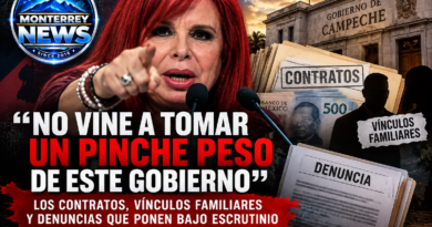 Portada editorial de Monterrey News sobre las declaraciones de Layda Sansores y el escrutinio de contratos y denuncias