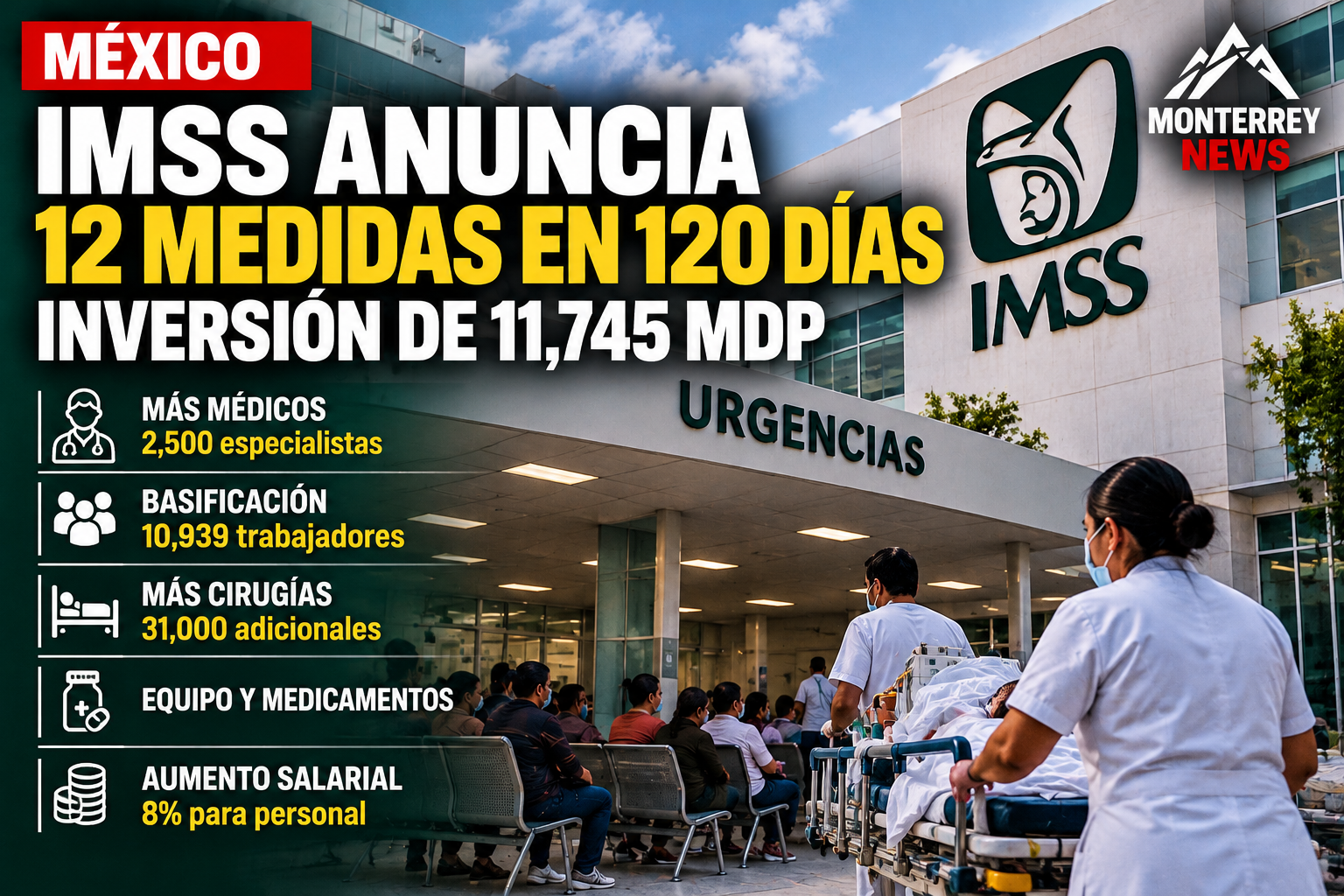 Ilustración editorial del plan de 12 acciones del IMSS