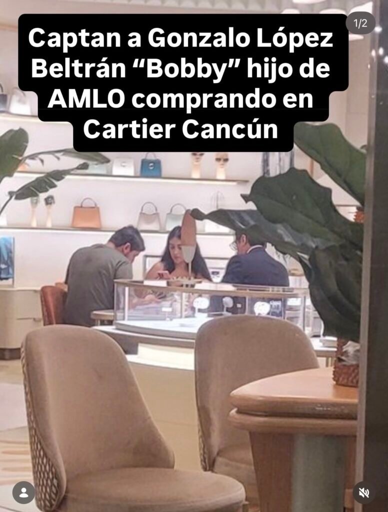 Imagen viral atribuida a Gonzalo “Bobby” López Beltrán en una boutique Cartier de Cancún