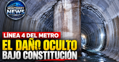 Ilustración generada con inteligencia artificial del colector pluvial y un pilote de concreto; portada editorial de la investigación sobre la Línea 4 del Metro de Monterrey