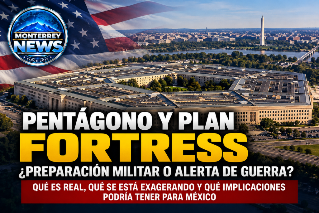 Ilustración editorial del Pentágono y el plan FORTRESS, con pregunta sobre preparación militar y rumores de alerta de guerra
